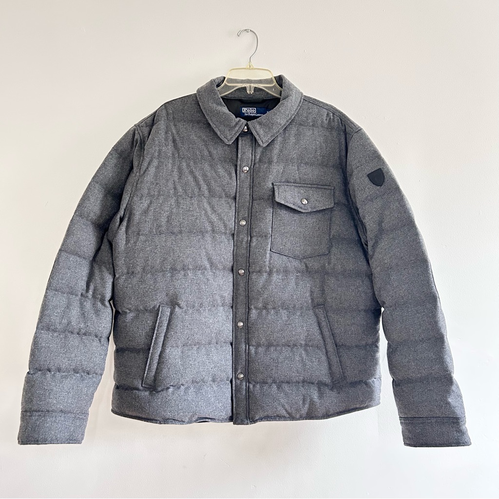 Polo Ralph Lauren Gray Quilted Down-Style Puffer Jacket Wool Blend